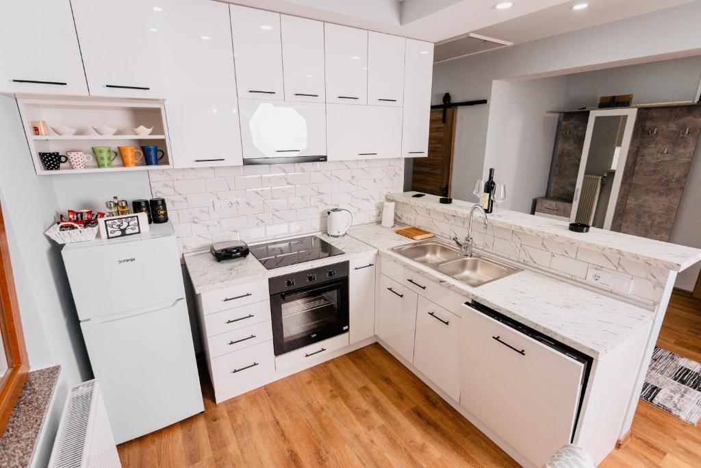 Kuchyň nebo kuchyňský kout v ubytování Apartmani IN Zlatar