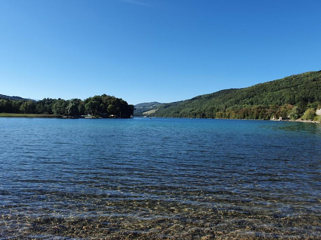 widok na duży zbiornik wody w obiekcie HOTEL DU GRAND LAC w mieście Laffrey