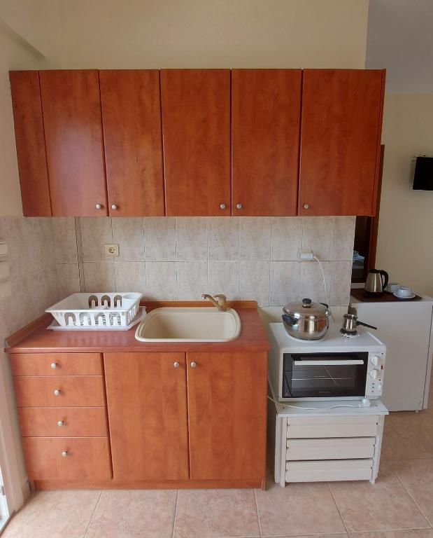 Kuchyň nebo kuchyňský kout v ubytování Hotel Kassandros