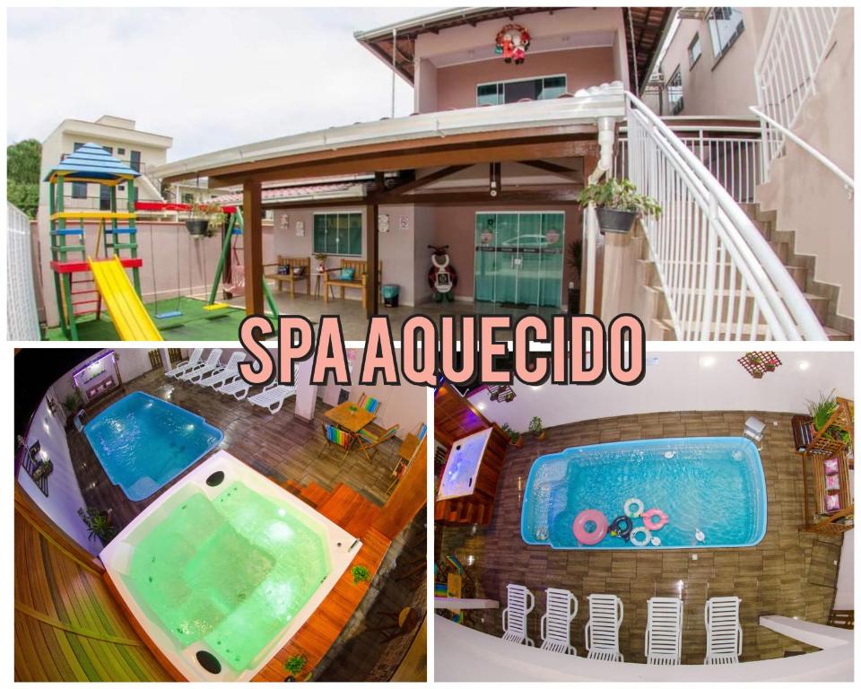 a house with a swimming pool and a playground at Pousada Joana Guest House in Penha