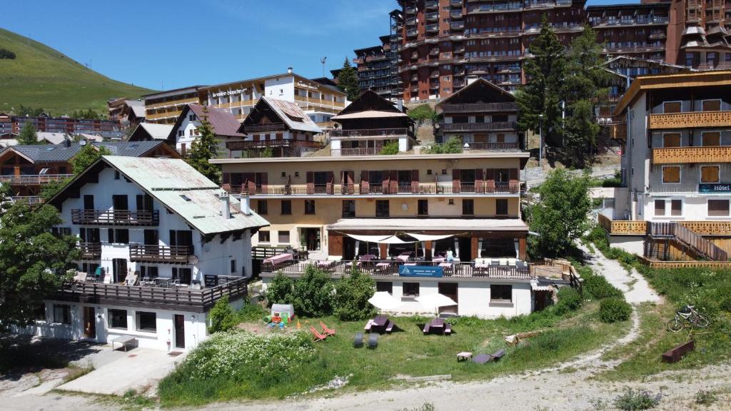 arial view of a city with buildings at Hotel Le Refuge in L'Alpe-d'Huez