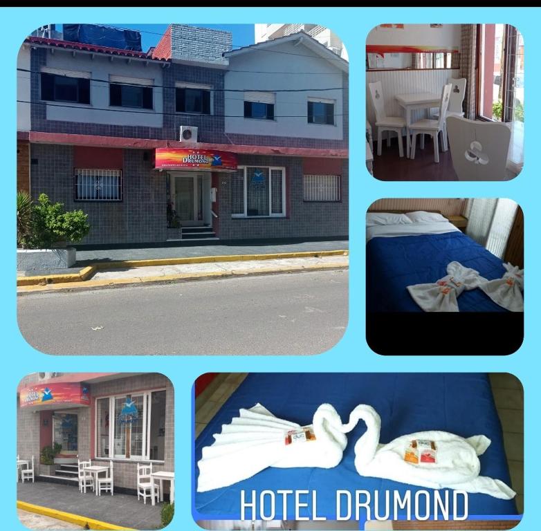 un collage de cuatro cuadros con cisnes en una cama en Hotel Drumond en San Bernardo