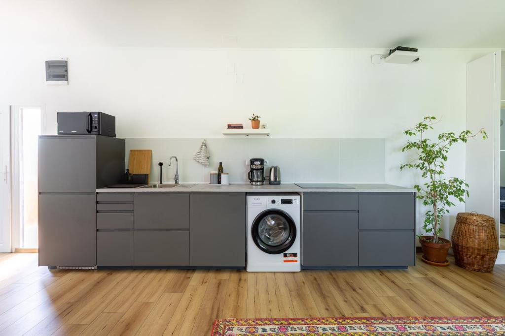 Kuchyň nebo kuchyňský kout v ubytování Kalia Apartmanok