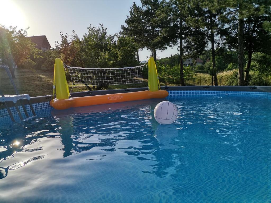 une piscine avec un terrain de volley-ball et un filet dans l'établissement Borsko jezero, à Bor