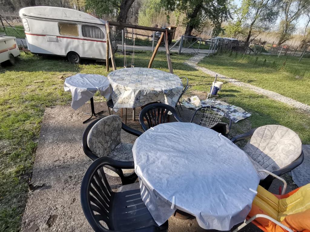 גינה חיצונית ב-EXIT Camping with bungalow, mobile home, tents, and empty spots with private acces to the beach