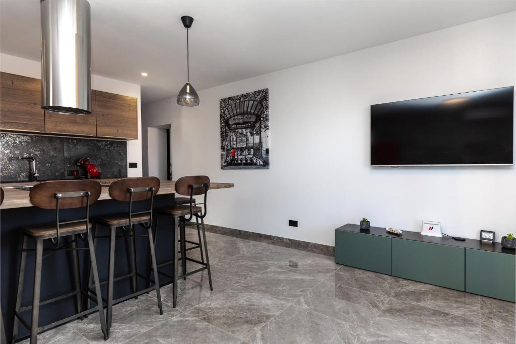 Televízia a/alebo spoločenská miestnosť v ubytovaní Luxury Apartman Tinel