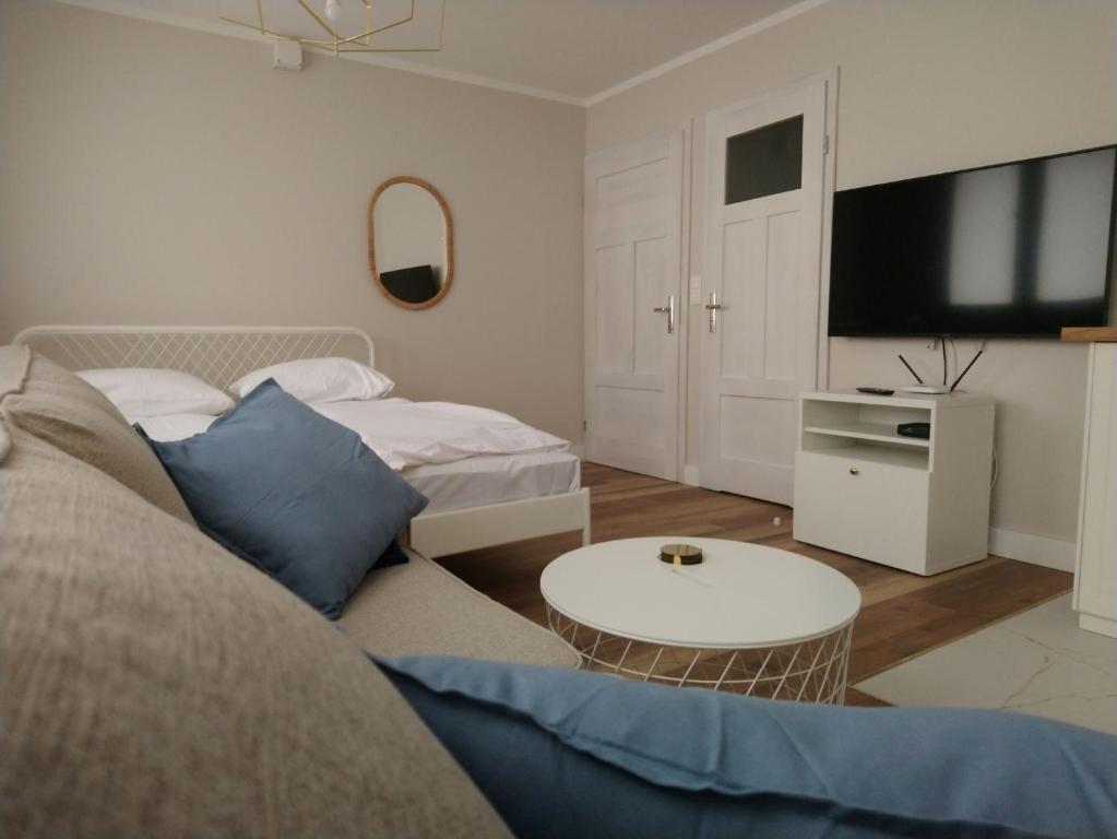 Televízia a/alebo spoločenská miestnosť v ubytovaní Nowe Apartamenty na Gryfa