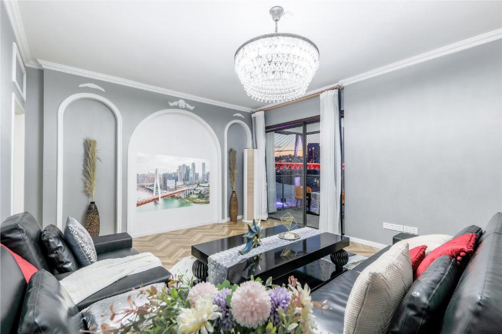 Posezení v ubytování Baihong Riverview Apartment-Hongya Cave