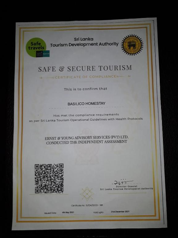 Certifikát, hodnocení, plakát nebo jiný dokument vystavený v ubytování Basilico Homestay