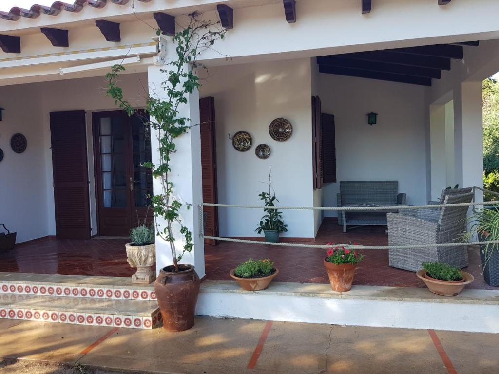 un portico di una casa con piante in vaso di SES SIVINES a Cala en Blanes