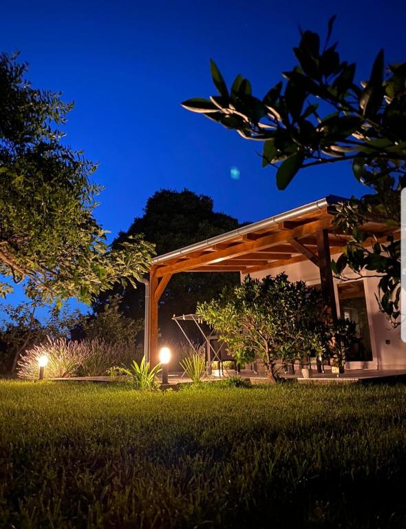 a house on a lawn at night at Holiday House Lucia in Sukošan