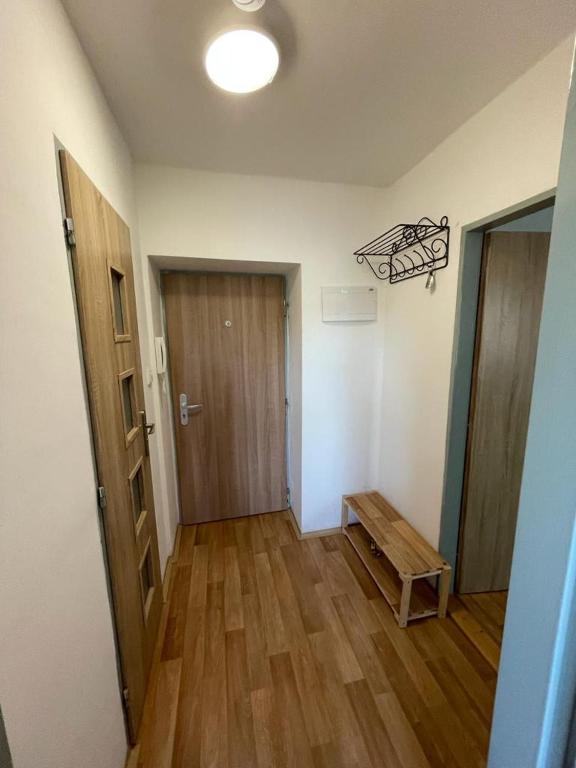 an empty room with a door and a wooden floor at Apartmány - Školní in Chomutov
