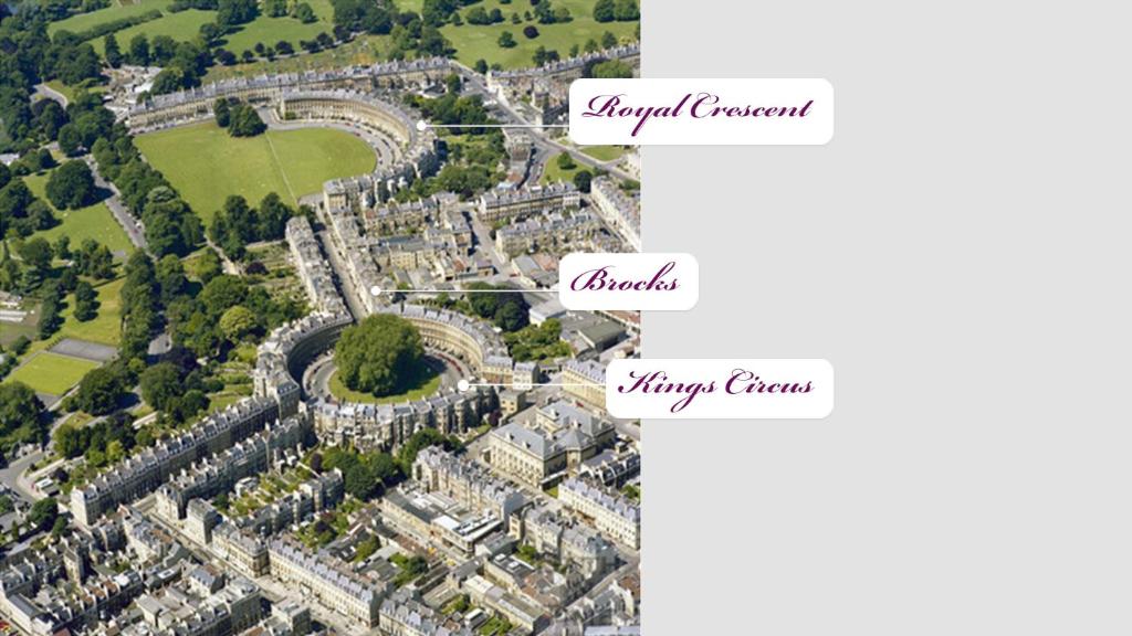 
an aerial view of a field with several different types of buildings at 18 The Circus Apartment in Bath
