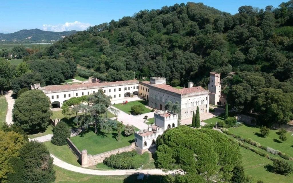 uma vista aérea de uma mansão com árvores em Castello di Lispida em Monselice