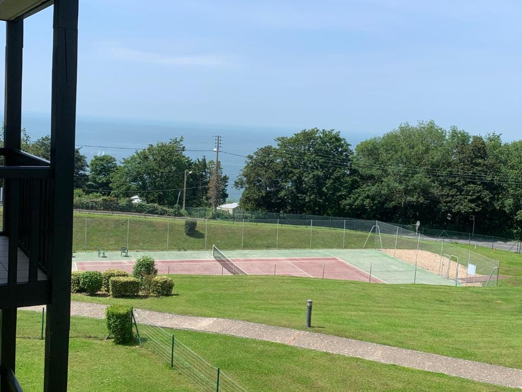 een tennisbaan met een tennisbaan bij L'Appartement vue mer de la Villa des Rosiers - Trouville sur Mer in Trouville-sur-Mer