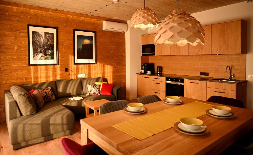 Kuchnia lub aneks kuchenny w obiekcie Apartamenty u Harrego BOUTIQUE SPA z klimatyzacja, balkon, sauna, tężnia parking