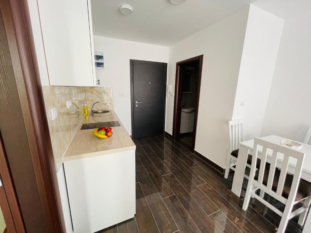 una cucina con lavandino e piano di lavoro di Apartmani Zivkovic Srebrno Jezero a Veliko Gradište
