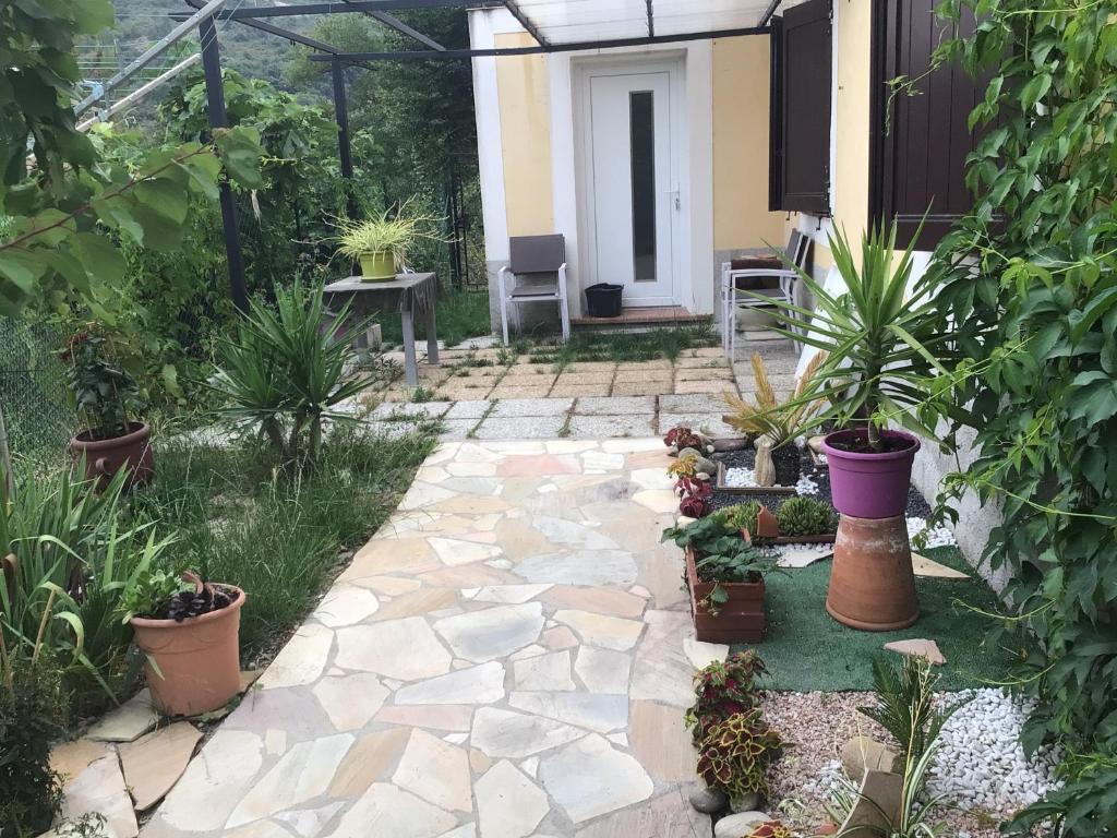 un giardino con piante e un patio di mon petit paradis a Saint-Blaise