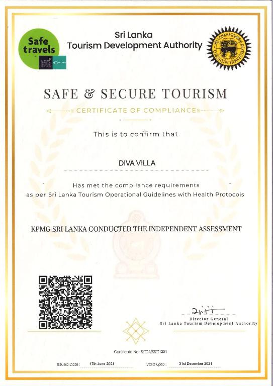 Certifikát, hodnocení, plakát nebo jiný dokument vystavený v ubytování Diva Villa Airport Transit Hotel