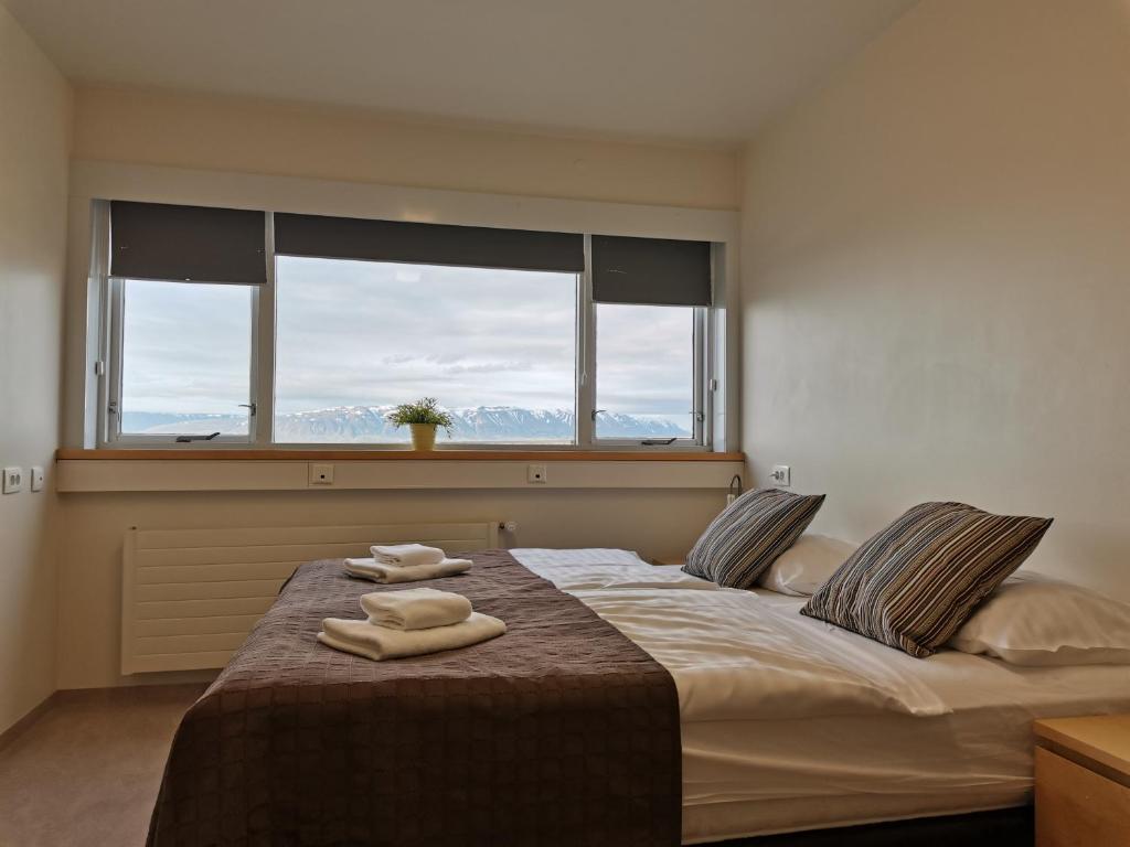 Postel nebo postele na pokoji v ubytování Hotel Mikligardur