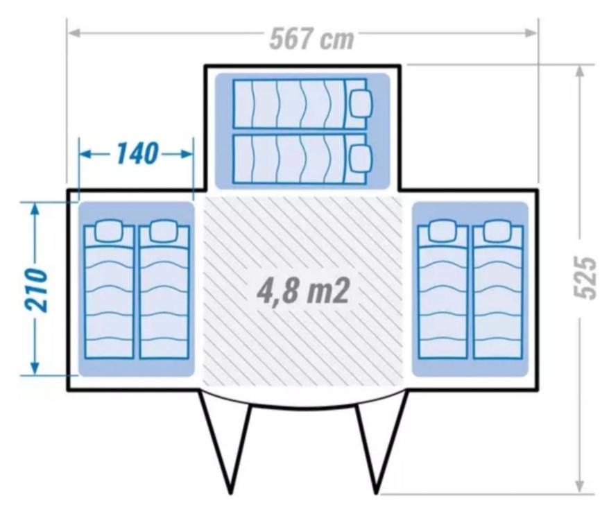 Půdorys ubytování Tente 3 chambres, petit camping familial vue mer