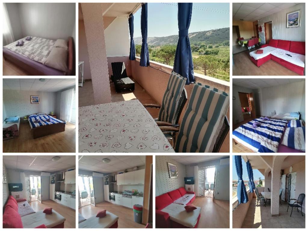 a collage of photos of a hotel room at Apartments Sindi in Lopar