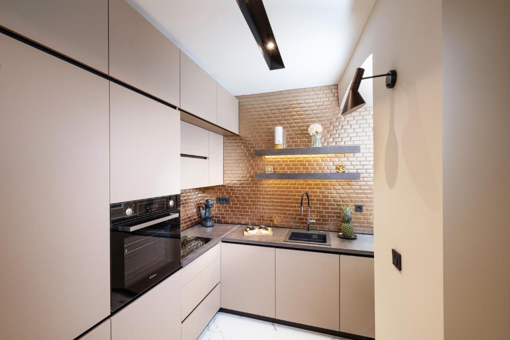 Kuchyň nebo kuchyňský kout v ubytování Premium Apartments