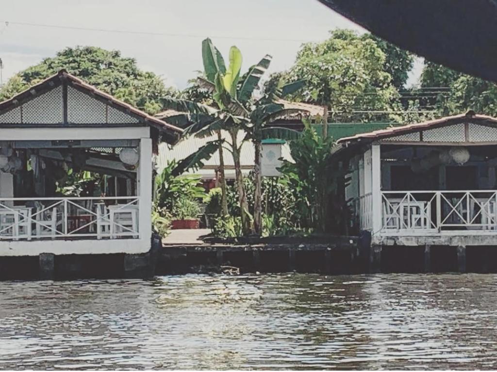 un par de edificios sentados en el agua en BUDDA HOME en Tortuguero