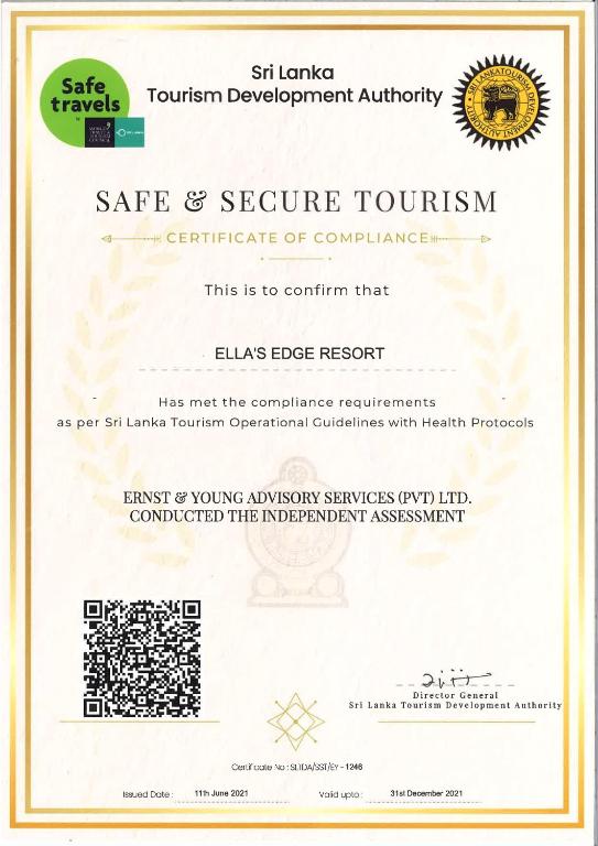 Certifikát, hodnocení, plakát nebo jiný dokument vystavený v ubytování Hotel Ella`s Edge
