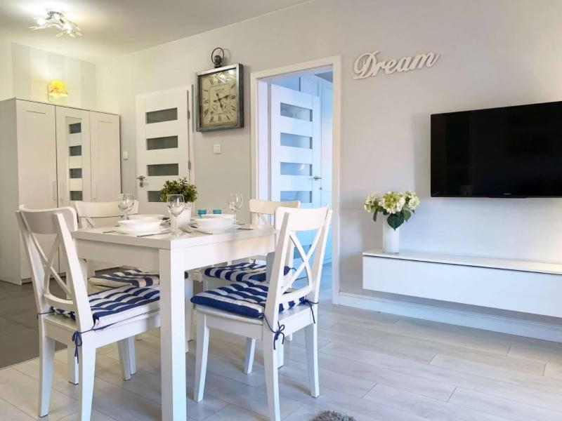 Televízia a/alebo spoločenská miestnosť v ubytovaní APARTAMENT AURA TORUŃSKA 15