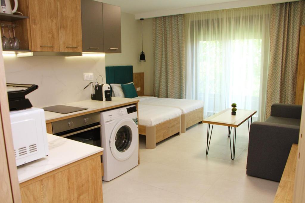 Kuchyň nebo kuchyňský kout v ubytování Oliva Suites