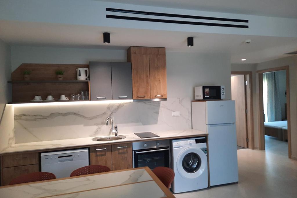 Kuchyň nebo kuchyňský kout v ubytování Oliva Suites