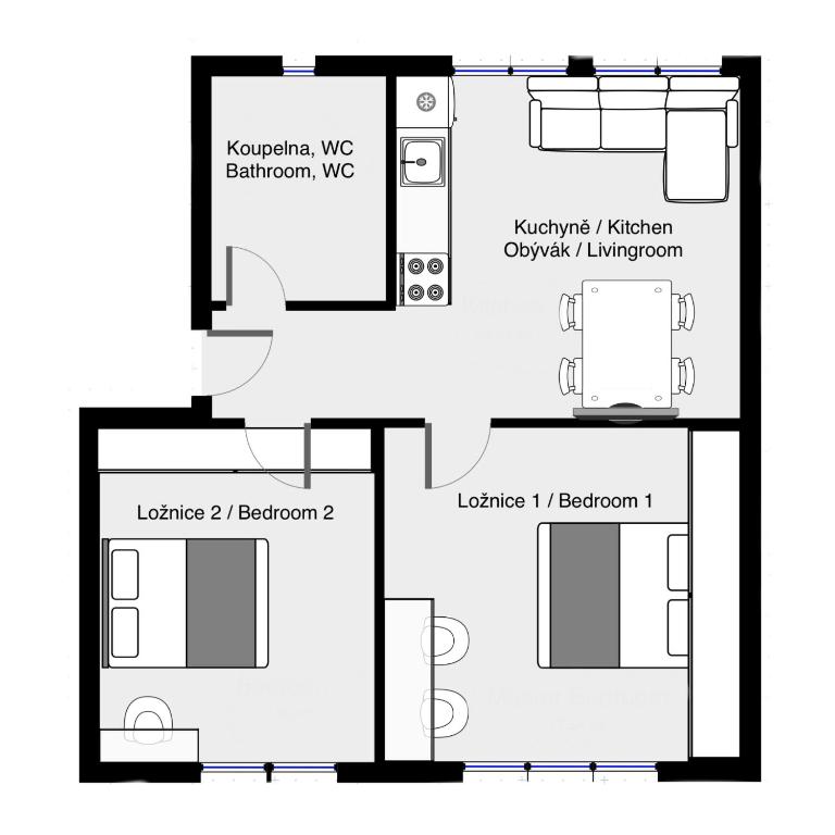 Tlocrt objekta Apartmán U Kolonády, Poděbrady