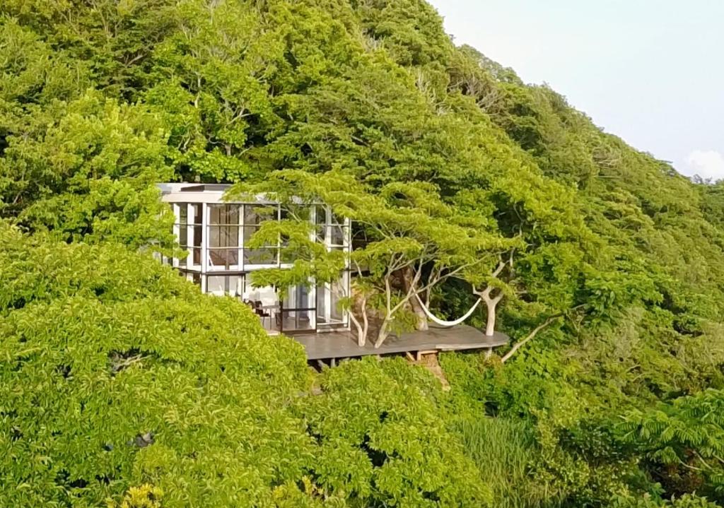 una casa en medio de una colina con árboles en Izu Cliff House - Vacation STAY 29217v, en Ihama