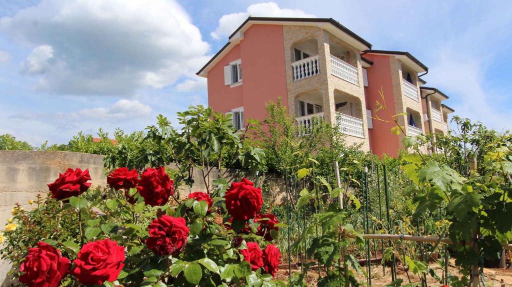 a house with red roses in front of it at Apartment in Malinska/Insel Krk 13118 in Sveti Vid-Miholjice