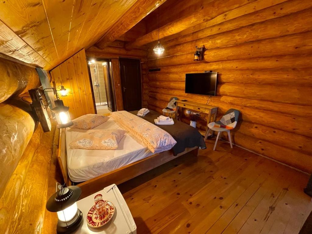 TV a/nebo společenská místnost v ubytování Chalet du Lac