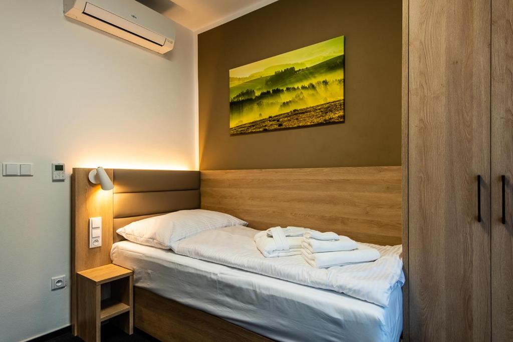 Postel nebo postele na pokoji v ubytování Penzion Čertovy skály