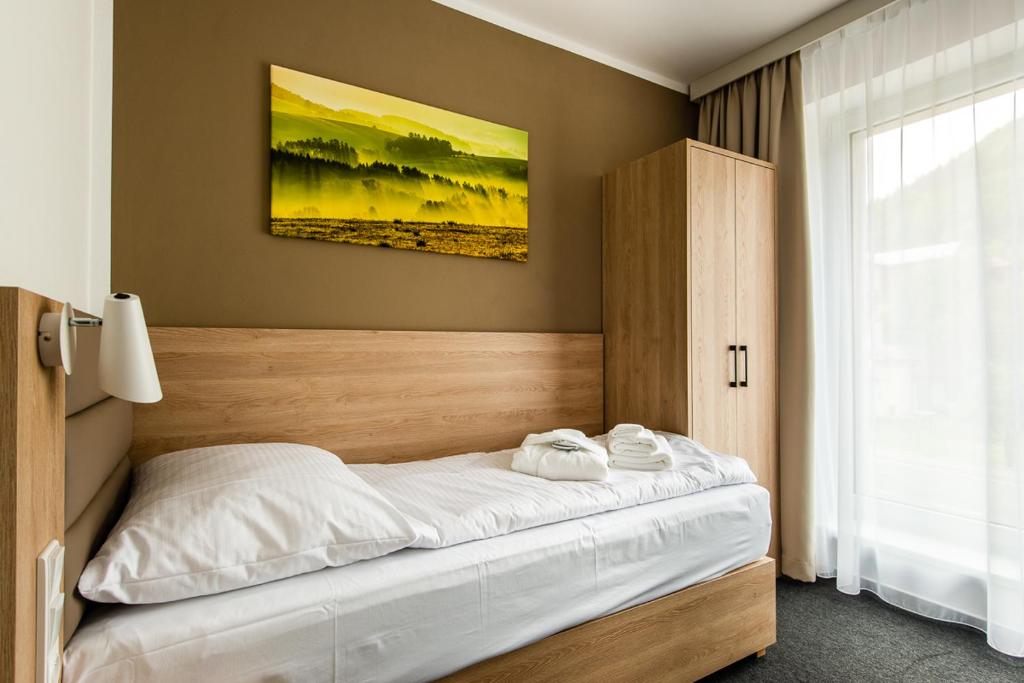 Postel nebo postele na pokoji v ubytování Penzion Čertovy skály