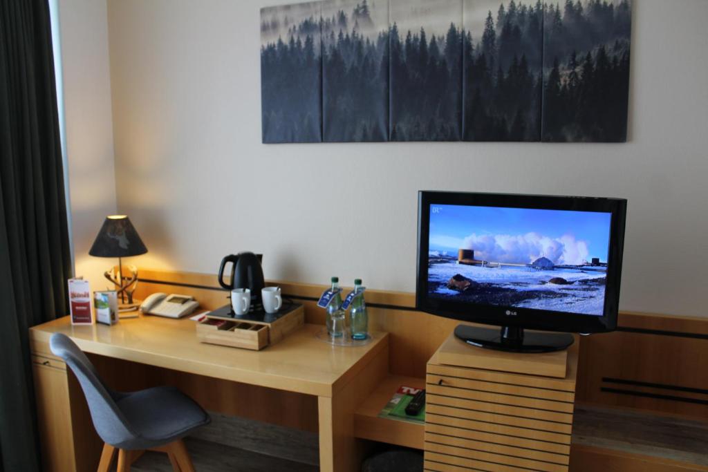 Televiisor ja/või meelelahutuskeskus majutusasutuses Hotel Rennsteig