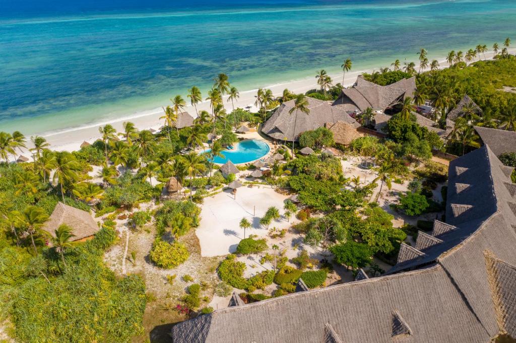 an aerial view of the resort and the beach at Zanzibar Queen Hotel in Matemwe