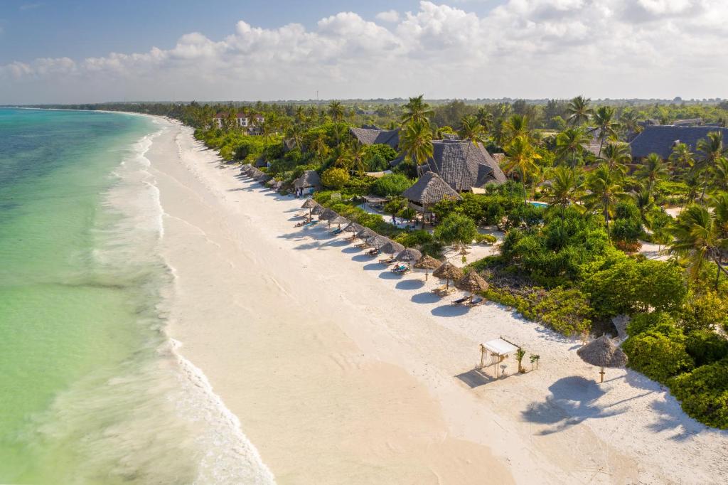 an aerial view of the beach at a resort at Zanzibar Queen Hotel in Matemwe
