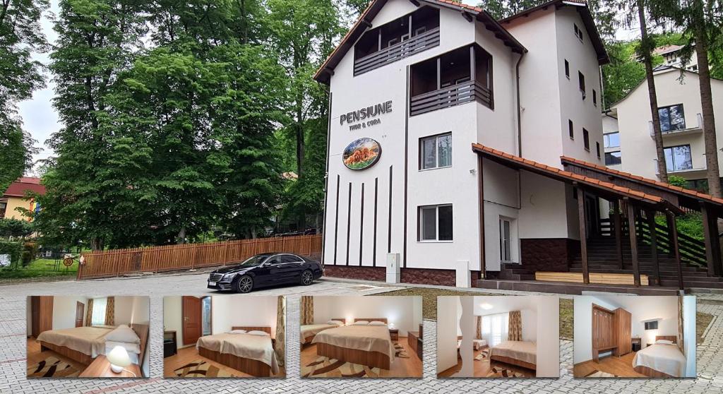 a house with a car parked in front of it at Thor și Cora in Sovata