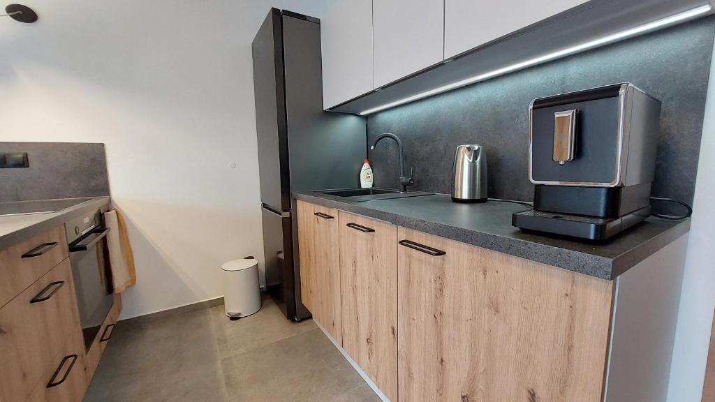 Kuchyň nebo kuchyňský kout v ubytování Apartmány Jura