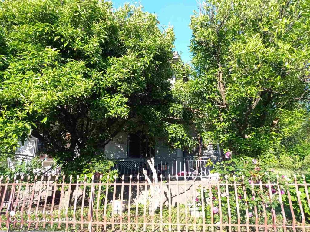 a fence with trees in front of a house at Smještaj Elena in Budva