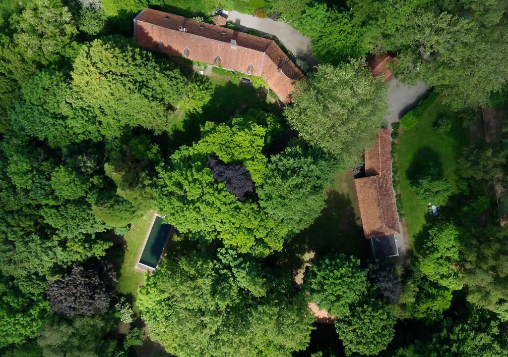 uma vista superior de uma floresta com uma casa e árvores em Domaine de Fresnoy em Loison-sur-Créquoise