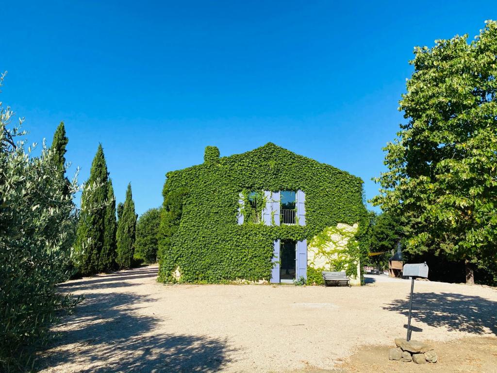 a house covered in ivy on top of a yard at Villa Edera in San Venanzo