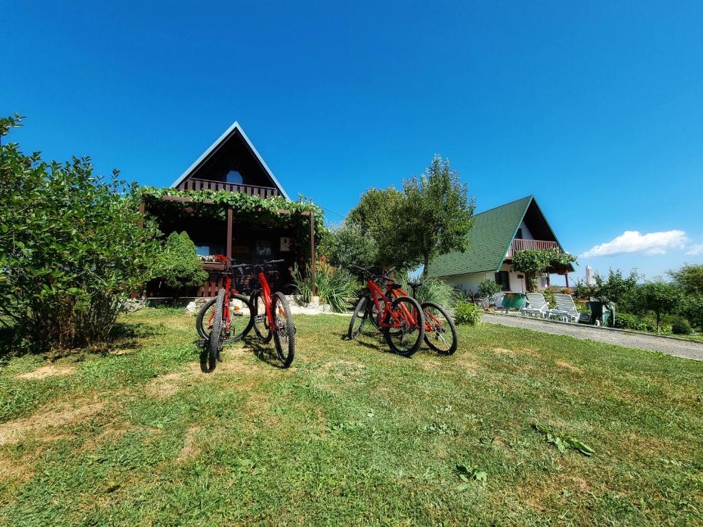 un grupo de bicicletas estacionadas frente a una casa en Guesthouse Mreznica- Mreznicka Idila resort, en Galović-Selo