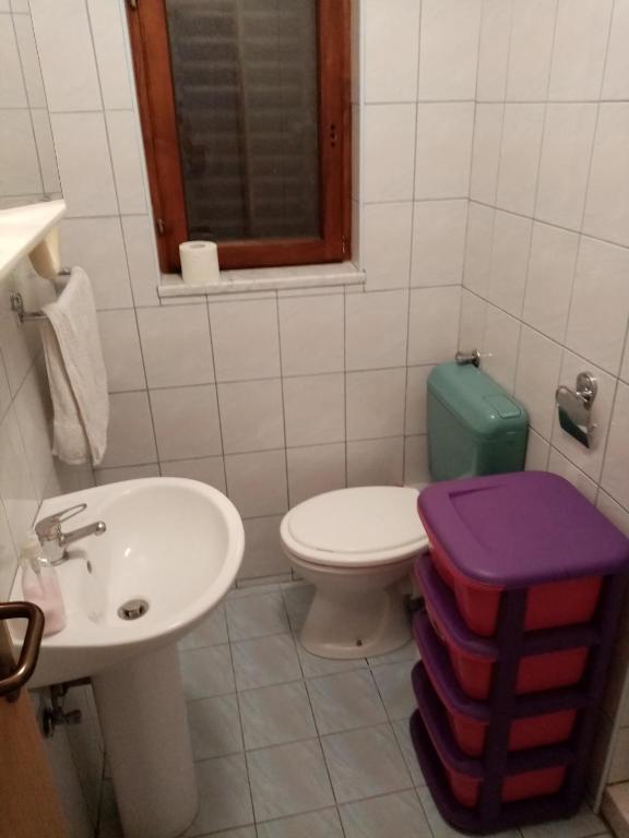 biała łazienka z toaletą i umywalką w obiekcie apartman Mirko w Puli