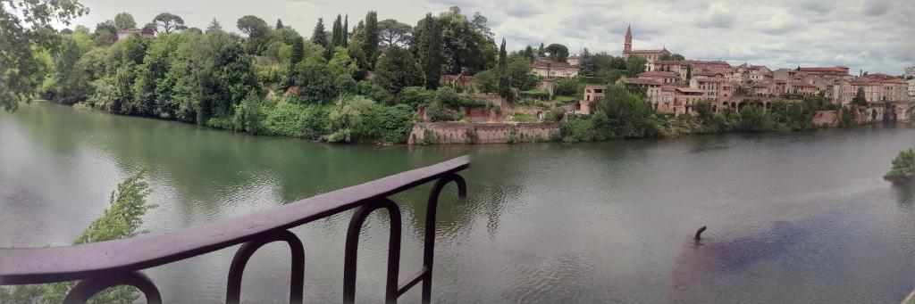 a view of a river with a town in the background at Fleurs de Cosmos in Albi