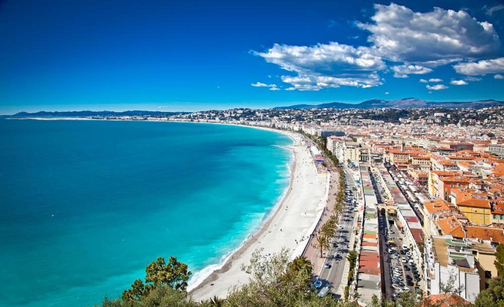 an aerial view of a beach and the ocean at Magnifique studio cœur de Nice in Nice